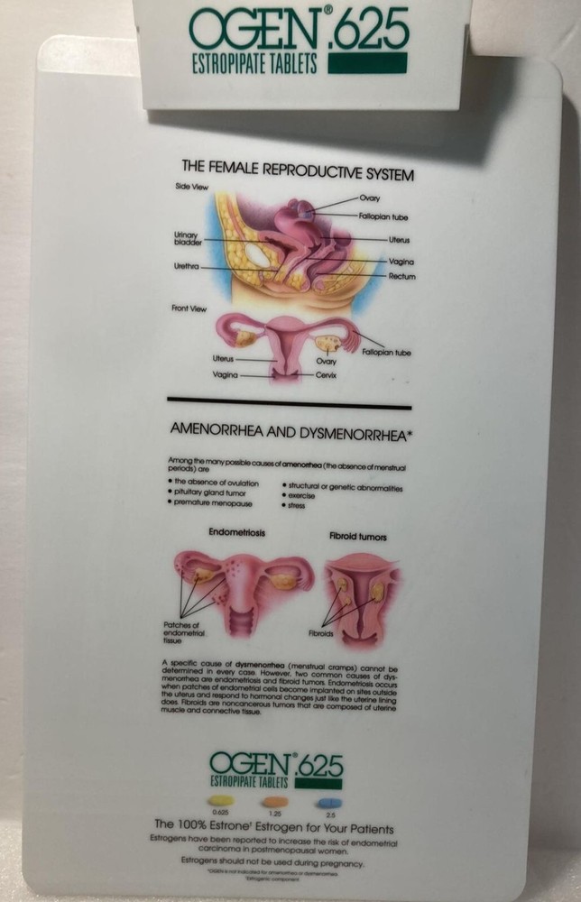 Vintage Pharmaceutical CLIPBOARD OGEN estrogen Female Reproductive System