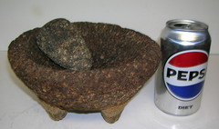 Mortar & Pestle Antique Hand Carved Stoneware 3 Legged 7″ wide Porous Primitive