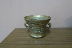 Vintage Heavy 7″ Bronze Mortar & Pestle Reproduction of Heinrick ter Herst 1607