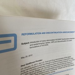 Rare Vicodin News Release 2012 Reformulation Abbott Drug Rep HP ES Opioid Pharma