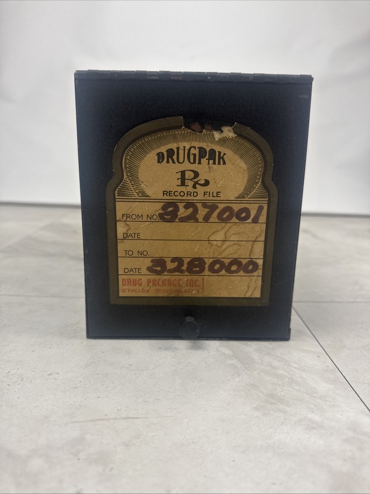 Vintage DRUGPACK RECORD FILE metal apothecary Pharmacy cabinet Drug Package Box