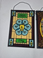 4 Stain Glass Panels Schering Pharmacy Rx Ad Premium USA Bicentennial 1976 VTG