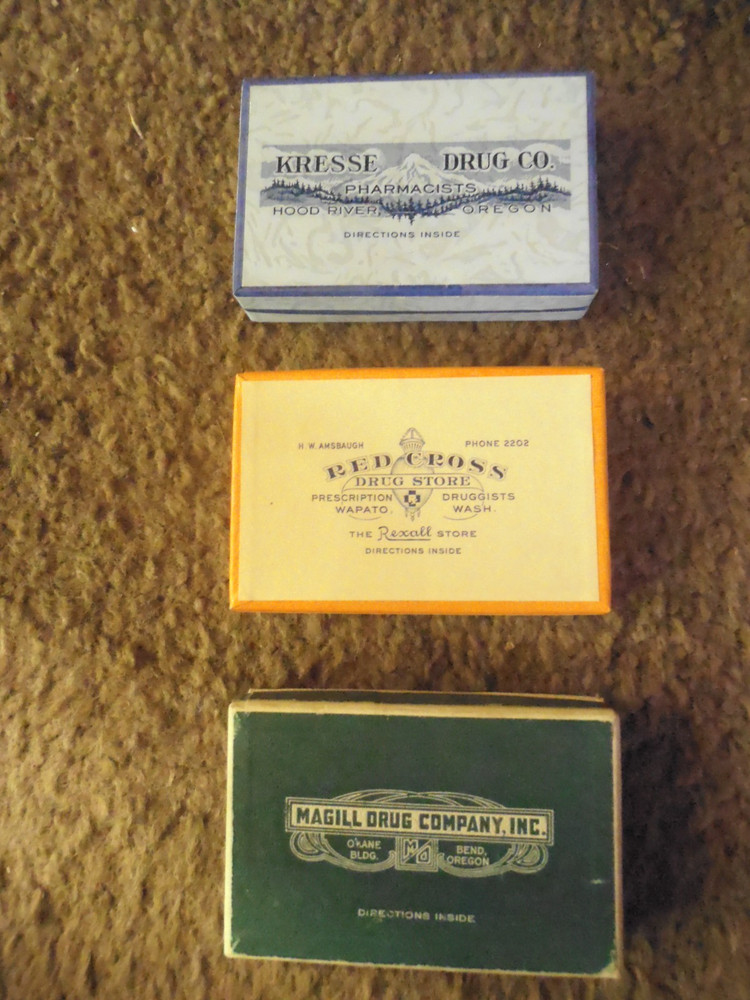 3 Vintage BOXES-2 OREGON Cardboard Prescription Pill Medicine -RX-LOT 4-1 WASH