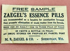 Antique Sample Historical Medicine ZAEGEL’S ESSENCE PILLS LAXATIVE Sheboygan WIS