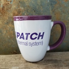 EXELON PATCH Coffee Cup Mug Pharmaceutical Promo Advertising White Purple 16oz
