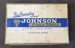 Vintage 1940s-50s Prescription Pill Box Johnson Drug Store Lynn Indiana