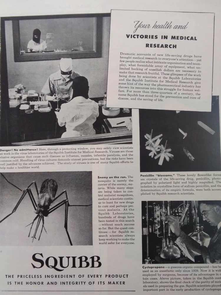 Squibb Print Ad Original Vintage 1945 Medical Research Bristol Myers NYC Exide
