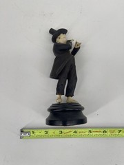 Vintage Hand Carved Chinese Ebony Figurine Boy Playing Flute on Wooden Base