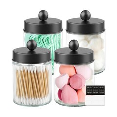 4 Pack Glass Apothecary Jars with Lids for Bathroom, Cute Qtip … FAST USA SHIP