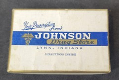 Vintage 1940s-50s Prescription Pill Box Johnson Drug Store Lynn Indiana