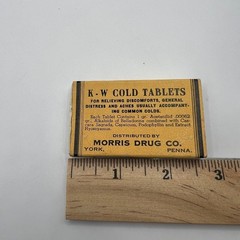 Vintage KW Cold Tablets Empty Box Morris Drug Co. Pill Cardboard