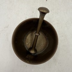 Vintage Brass Mortar and Pestle, Lion Head Design, 2” Tall