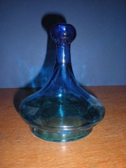 Lg Blue Apothecary Jar Vtg Hand Blown Empoli Italian Canister Circus Tent Lid