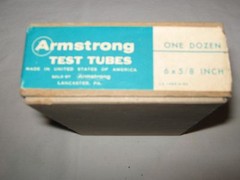 VINTAGE PHARMACY TEST TUBES (ARMSTRONG), PORCELINE DISH, AND PILL CRUSHER