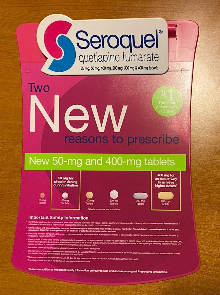 Seroquel New Tablet Size Clipboard Drug Rep Promo 2006 AstraZeneca