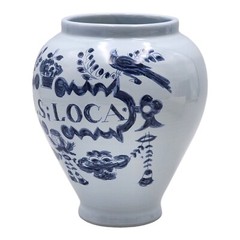 Vintage Italy Italian Apothecary Drug Tobacco Jar Vase Blue White Bals Loca
