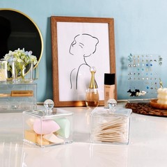 SheeChung 2-Pack Modern Square Acrylic Qtip Holder – Clear Apothecary Jars wi…