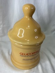 Vtg GLUCOPHAGE XR Pharmaceutical Advertisement Yellow Lidded Urn Apothecary Jar