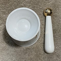 Vintage Owens-Illinois Porcelain Pharmacy Apothecary Mortar & Pestle Set Gold Rx
