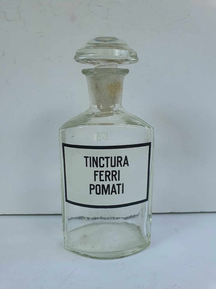 Clear Bottle 250ml, Vintage Glass Apothecary / Pharmacy, TINCTURA FERRI POMATI