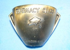 BRASS RX PHARMACY SECUNDUM ARTEM MORTAR & SCHERING MORTAR 4″ VASE LOT SET OF 2