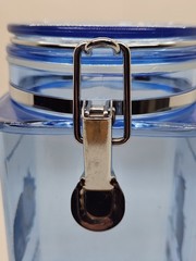 Vintage Pharmaceutical Drug Rep Protonix IV Clear Blue Plastic Canister Jar