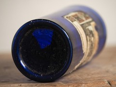Antique Victorian Blue Bottle with Stopper and Original Label -Sold Individually