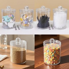 Q Tip Holder for Bathroom, 2-Pack Clear Plastic Apothecary Jars with Lids Set…