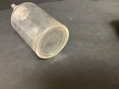 Antique Apothecary Glass Bottle With Treen Case 19th Century-Bottle topper Stuck