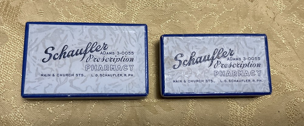 Schaufler Pharmacy Drug Co. Cardboard Prescription Pill Box Belleville ILL 2pcs