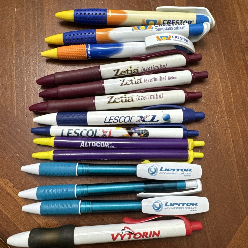 Lot of 14 Plastic cholesterol fighting Pharmaceutical Drug Rep Pens