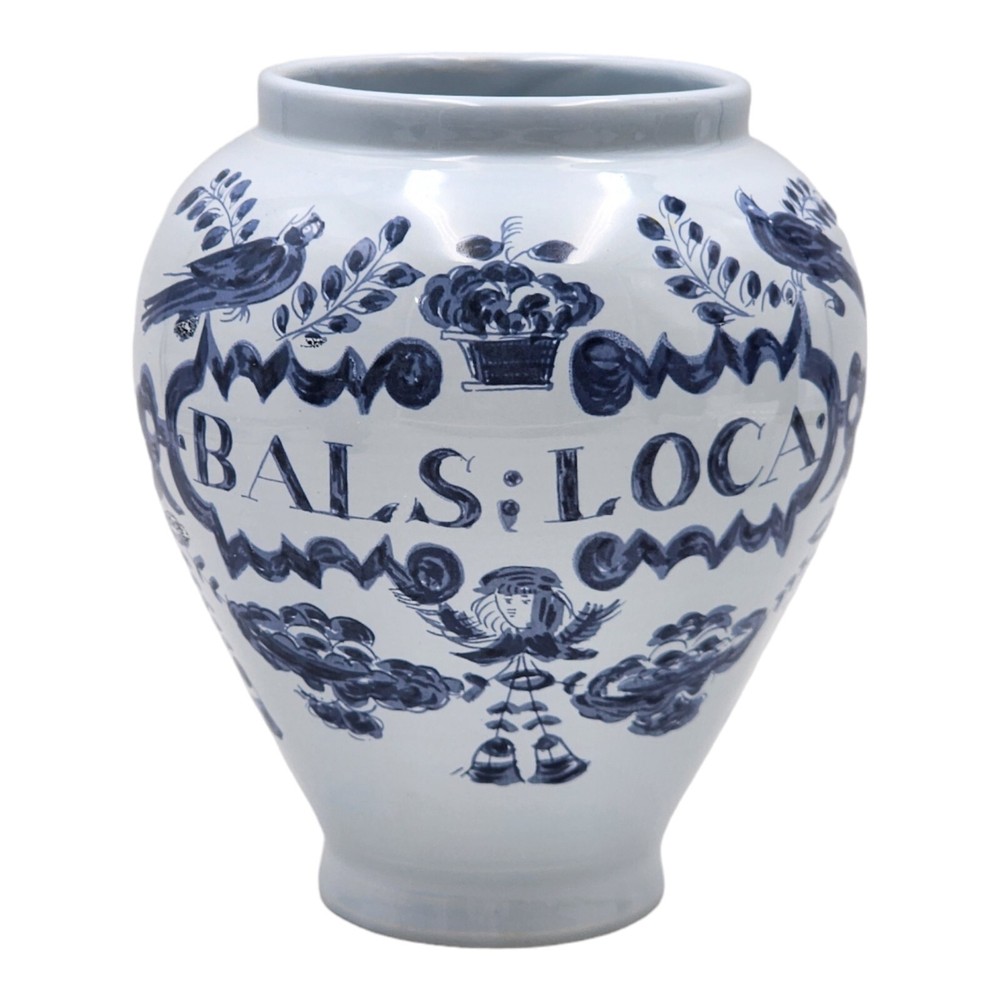 Vintage Italy Italian Apothecary Drug Tobacco Jar Vase Blue White Bals Loca