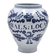Vintage Italy Italian Apothecary Drug Tobacco Jar Vase Blue White Bals Loca