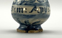 Rare Pair 17thC Italian Savona Majolica Albarello Drug Pharmacy Jar Bottles