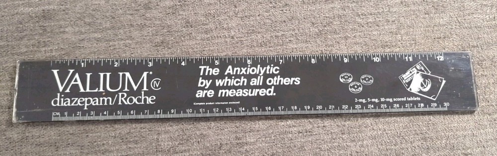 Vintage Valium Roche Pharmaceutical Rep Advertisement Ruler Pharma