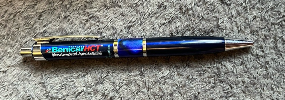 Drug Rep Benicar HCT Collectible Heavy Metal Gel Pen w/ BLUE Marble Design RARE