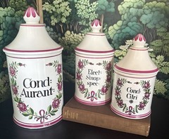Vintage Set of 3 Apothecary Jars with Lids Herr Keramik Pink And White Floral