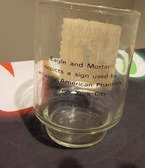 Set of 3 Rare 4″ Glass Tumbler early American Pharmacy sign art