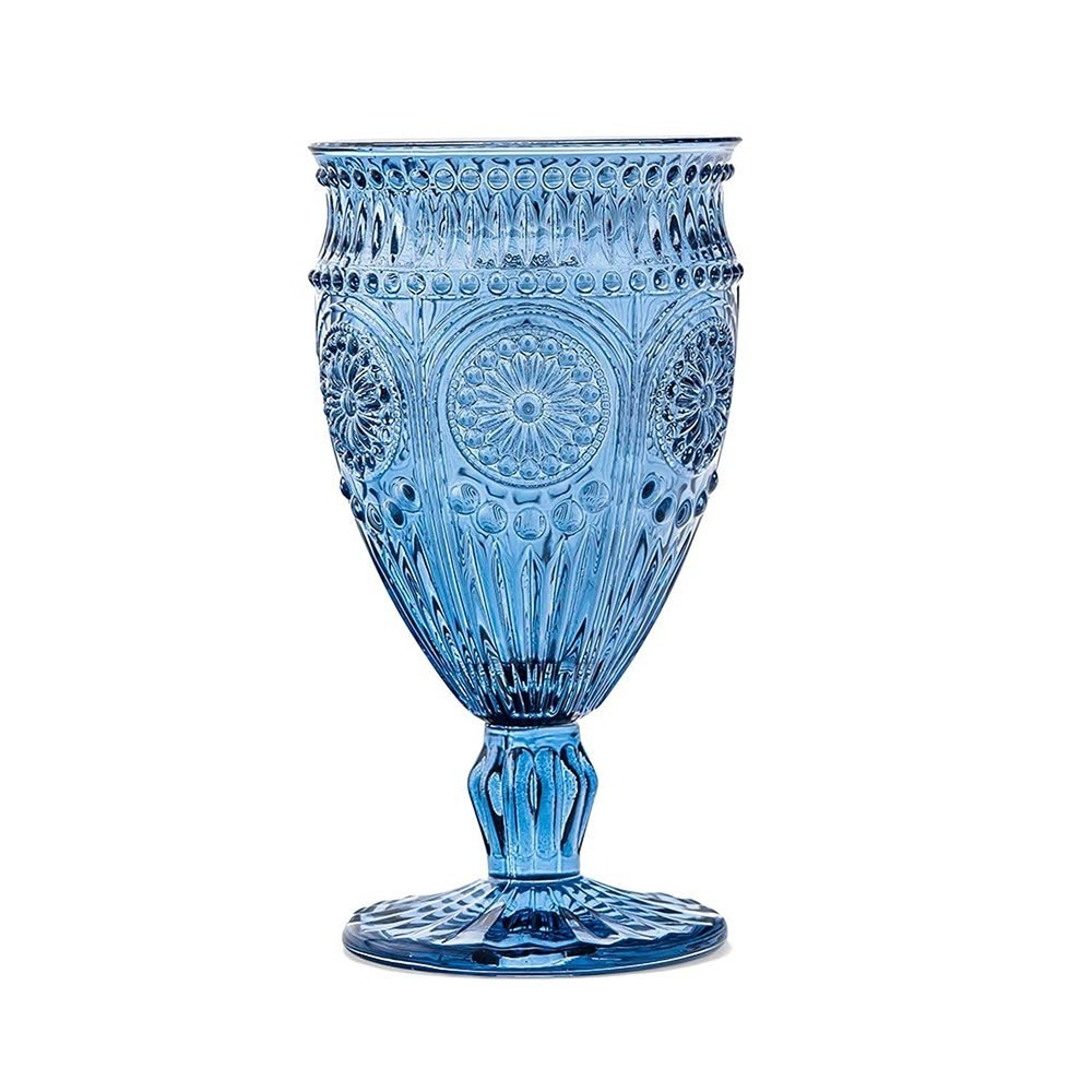 WEDDINGSTAR Vintage Style Pressed Glass Wine Goblet 10oz – Blue