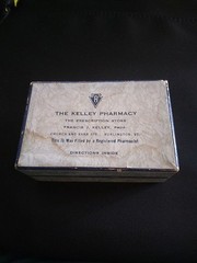 1949 Paper Hinged Prescription Pill Box KELLEY Pharmacy Burlington Vermont Ad RX