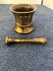 Vintage 1977 Schering Brass Mortar and Pestle 15th Edition Louis DuFilho Jr 2.5″