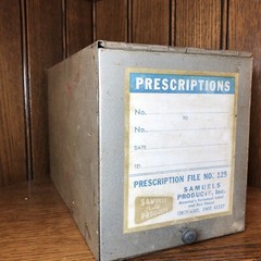 Vintage Pharmacy Prescription Box SAMUELS Metal File Apothecary Rx Cincinnati OH