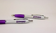5 New Pharmaceutical Zyprexa Plastic Pens Purple on Silver