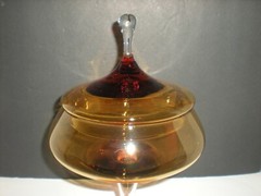 12″ Amber Apothecary Jar Empoli Italian Canister Circus Tent Lid Vtg Hand Blown