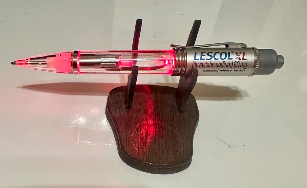 Vintage Lescol XL 80mg LIGHT-UP Drug Rep Pen, RED LED WORKS, Rare Pharma Swag