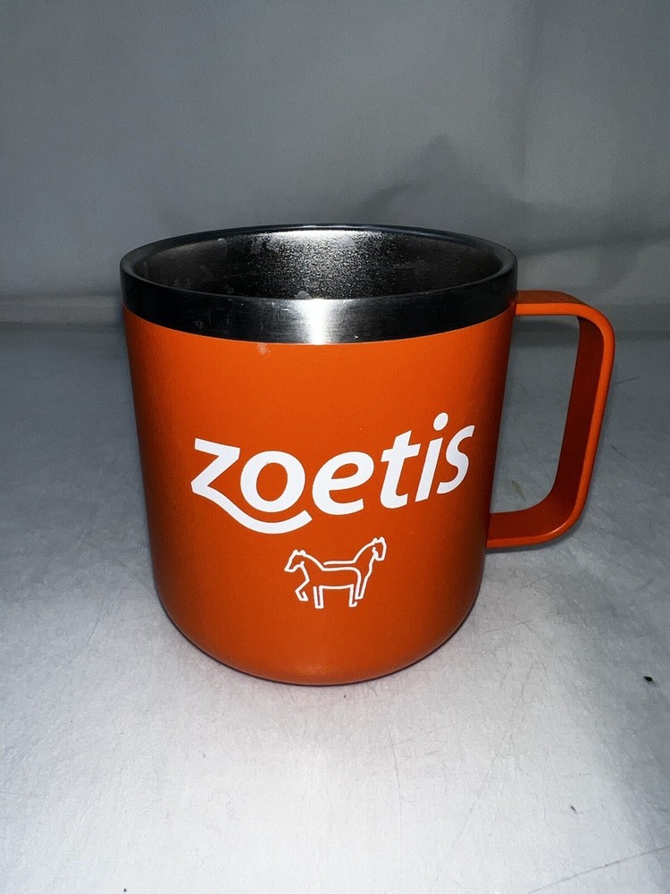 ZOETIS Collectible Orange Metal Coffee Mug Cup 12oz Hand Wash Only