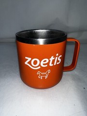 ZOETIS Collectible Orange Metal Coffee Mug Cup 12oz Hand Wash Only
