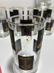 MCM Medical Pharmacy Libbey Glasses Black & 22 KT Gold 7 Tall 7 Medium 4 Short
