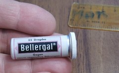 Vtg SANDOZ BELLERGAL MED. TIN BOX, Swiss Belladonna Gynergen Acid-Barbitulric