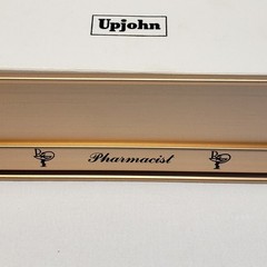 Upjohn Desk Name Plate Holder Gold Pharmacist Medical Vintage